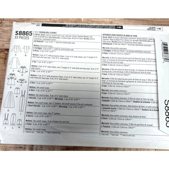 Simplicity 8865 Doll Clothing Sewing Pattern For 11.5-Inch Dolls - Picture 2 of 2